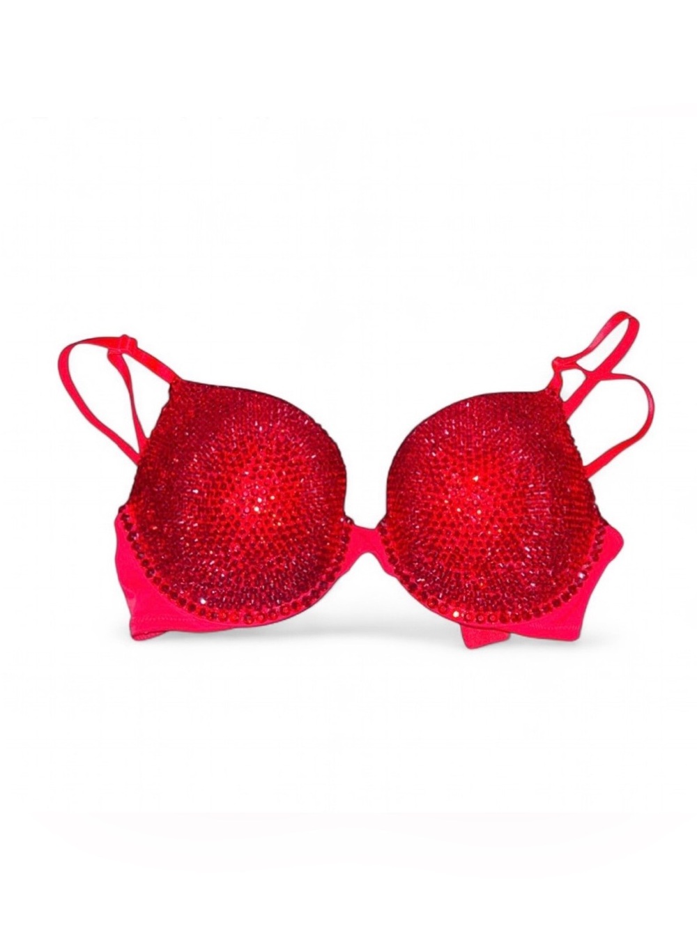 34DD Siam Rhinestone Classic Glam Bling Red Bra Top New